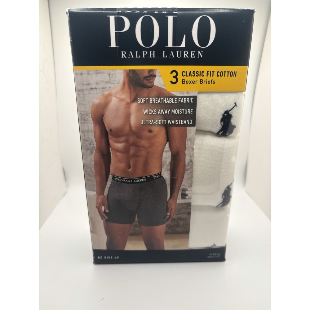 NEW Polo Ralph Lauren Boxer Briefs Men's 3 Pack Classic Fit White Cotton Size XL